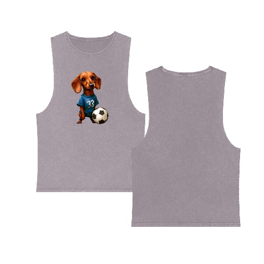 Soccer dachshund blue Double Sided Mineral Wash Tank Tops