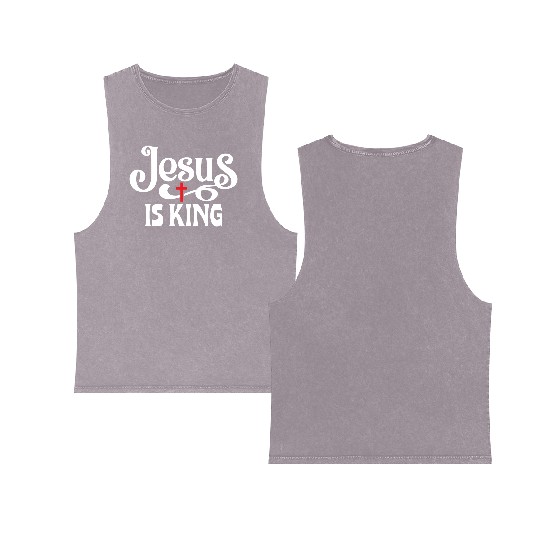 Jesus Is King Love Jesus Christian Christmas Double Sided Mineral Wash Tank Tops