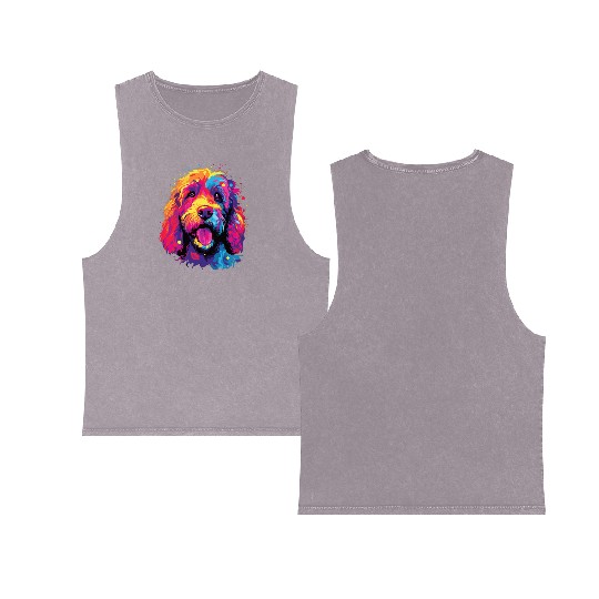 Watercolor Colorful Labradoodle Double Sided Mineral Wash Tank Tops
