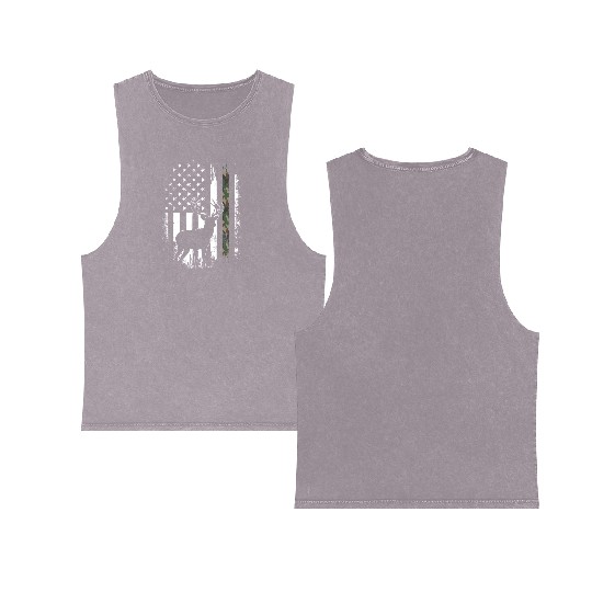 Camo US Flag Deer Elk Buck Camoflage Hunting Double Sided Mineral Wash Tank Tops