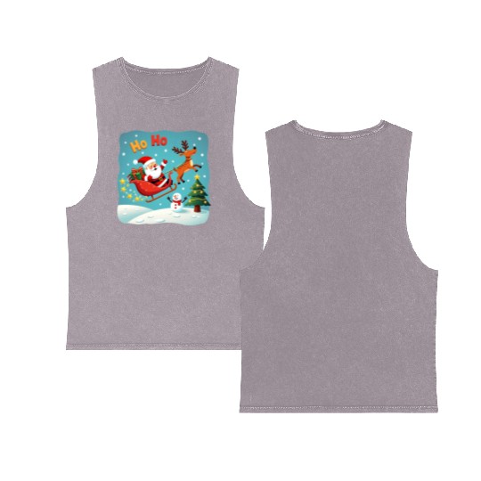 Santa Clause waving " HO-HO" Double Sided Mineral Wash Tank Tops