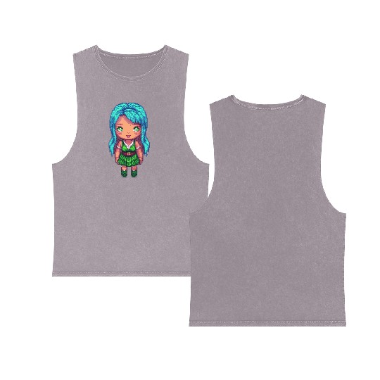 Mystic Emerald Sprite - Pixel Art Design Double Sided Mineral Wash Tank Tops