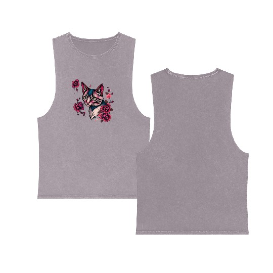Rainbow Cat Realistic Watercolor Cute Cat Paint Co Double Sided Mineral Wash Tank Tops
