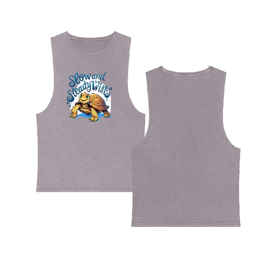 Whimsical Turtle with Confident Message Double Sided Mineral Wash Tank Tops