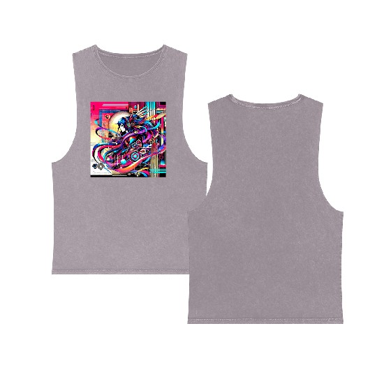 "Cyberpunk Anime Vibes" Double Sided Mineral Wash Tank Tops