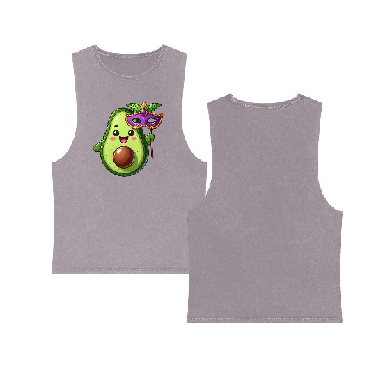 Mardi Gras Avocado Vegan Veggie Cartoon Double Sided Mineral Wash Tank Tops