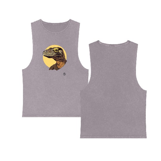 Realistic Komodo Dragon Portrait Double Sided Mineral Wash Tank Tops