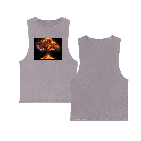 Fiery Arcane Tree Illustration Double Sided Mineral Wash Tank Tops