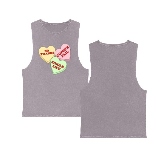 Valentines Candy Hearts Double Sided Mineral Wash Tank Tops