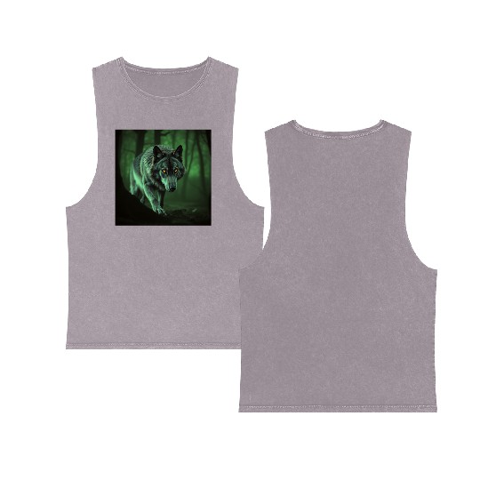 "Majestic Wolf: The Alpha of the Forest" Double Sided Mineral Wash Tank Tops