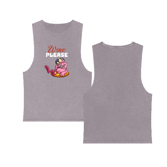 Funny Flamingo Wine - Funny Flamingo Wine please Double Sided Mineral Wash Tank Tops