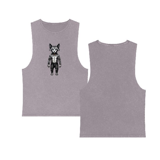 Warrior Cat with Piercings and Spacers Double Sided Mineral Wash Tank Tops