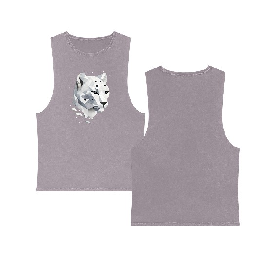 Geometric Snow Leopard - Elegance of the Wild Double Sided Mineral Wash Tank Tops