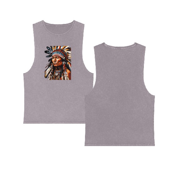 Native American Chief Double Sided Mineral Wash Tank Tops