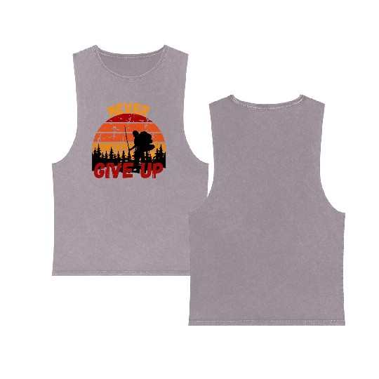 Never Give Up Forest Adventure Design Double Sided Mineral Wash Tank Tops