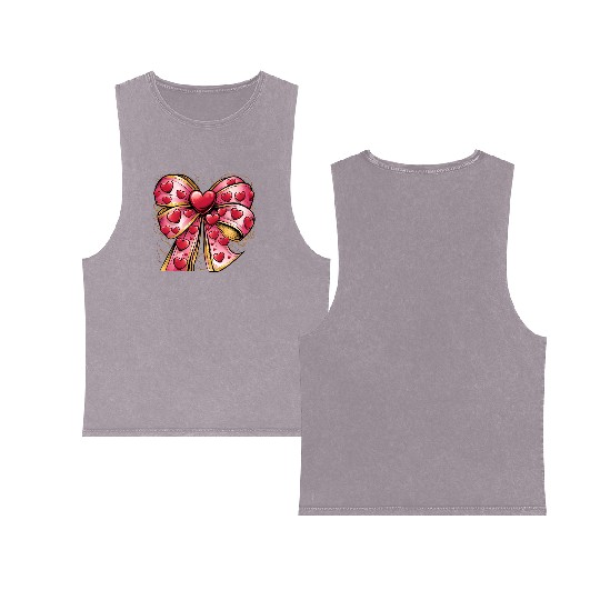 Valentine day Heart Coquette bow Bowtiful Arrangem Double Sided Mineral Wash Tank Tops