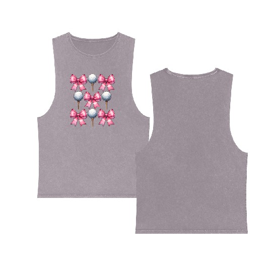 Coquette Bow Golf Ball Mothers Day Golfing Pink Double Sided Mineral Wash Tank Tops