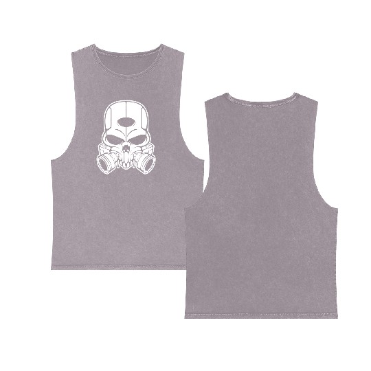 Mechanical Skull Art – Bold Cyberpunk Graphic Double Sided Mineral Wash Tank Tops