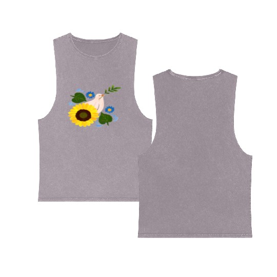 Peaceful Bloom - Dove and Sunflower Harmony Double Sided Mineral Wash Tank Tops