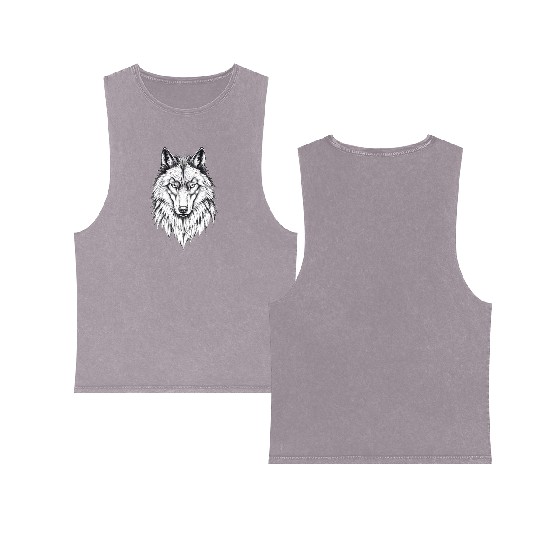 Wolf Face: Majestic and Wild Double Sided Mineral Wash Tank Tops