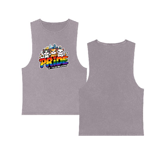 Pride of Tulsa City Oklahoma USA Rainbow Flag Double Sided Mineral Wash Tank Tops