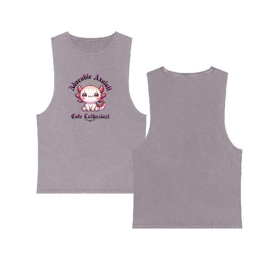 Cute Axolotl Lover Motif - Kawaii Animal - asian Double Sided Mineral Wash Tank Tops