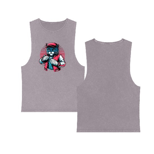 Vintage Street Fighter Cat #Vintage #Streetwear Double Sided Mineral Wash Tank Tops