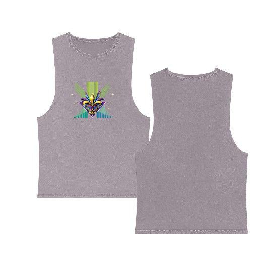 Mardi Gras Retro Synthwave Mask Design Double Sided Mineral Wash Tank Tops