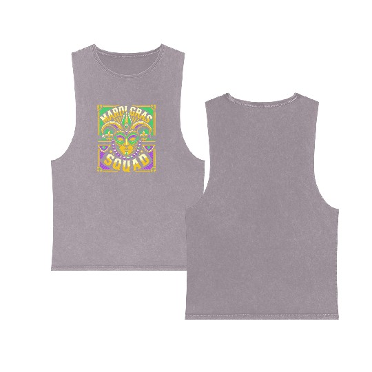 Mardi Gras Squad Mask Beads Celebration Double Sided Mineral Wash Tank Tops