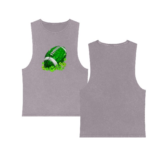 Football Shamrock for Football St Patricks Day Double Sided Mineral Wash Tank Tops