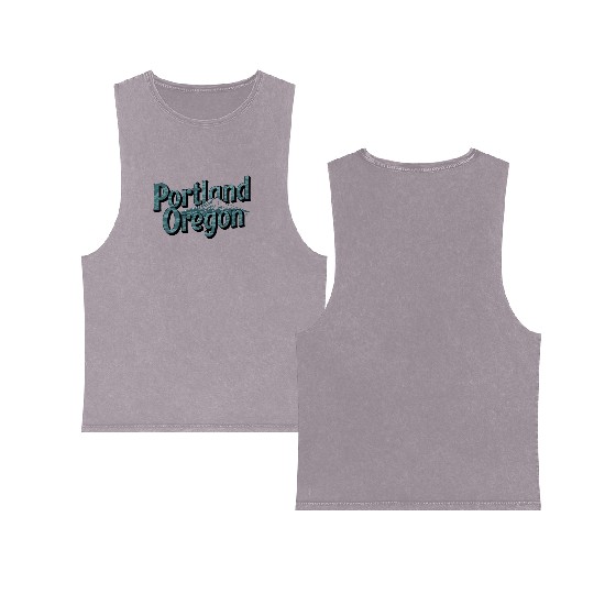 Portland Oregon Scenic Typography with Mountain Double Sided Mineral Wash Tank Tops