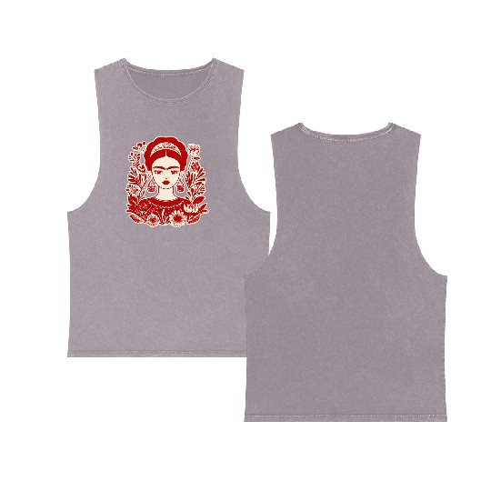 Frida Kahlo Illustration Feminist Art Double Sided Mineral Wash Tank Tops