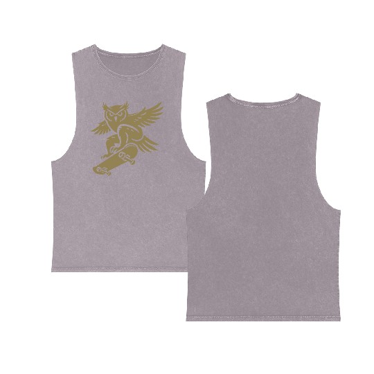 Snow Owl Skateboard Silhouette Minimalist Style Double Sided Mineral Wash Tank Tops