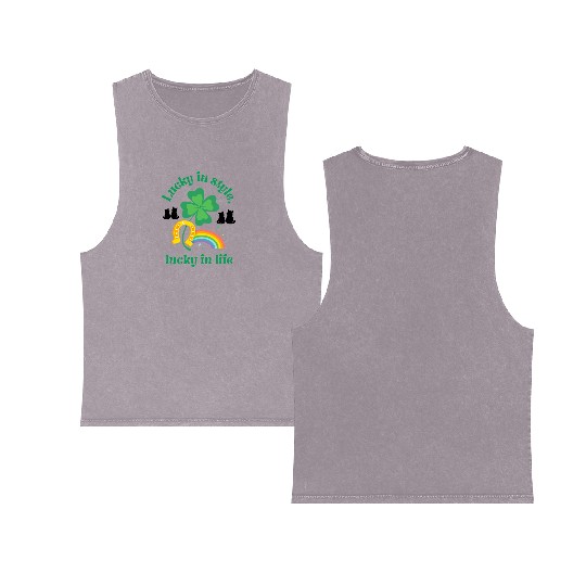 Everything Black Cat Shamrock Irish Luck in Style Double Sided Mineral Wash Tank Tops