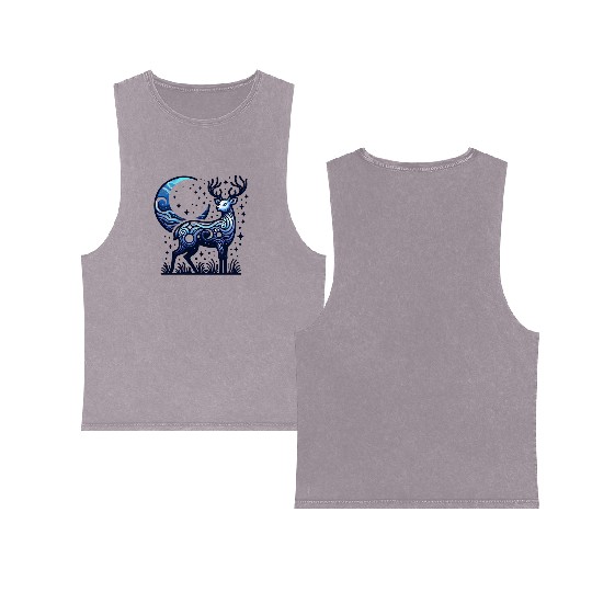 Celestial Deer Under Starry Night Moon Double Sided Mineral Wash Tank Tops
