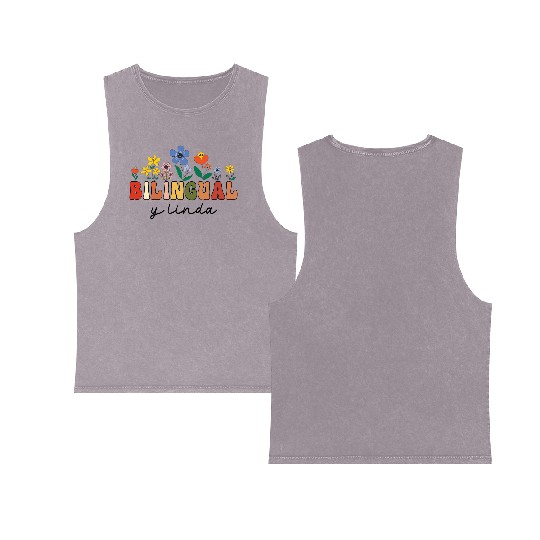 Bilingual Spanish Teacher Bilingual y linda Double Sided Mineral Wash Tank Tops