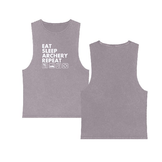 Eat Sleep Archery Repeat Funny Archer Double Sided Mineral Wash Tank Tops