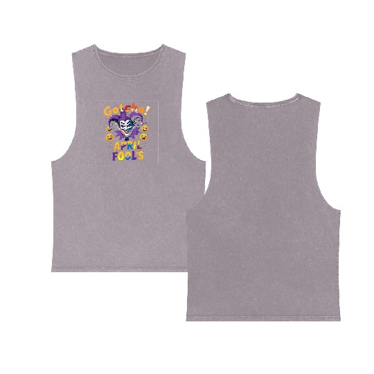 "Gotcha! April Fool’s – Funny Jester & Prank Double Sided Mineral Wash Tank Tops