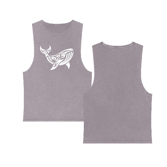 Elegant Giant Whale T Tattoo Style Double Sided Mineral Wash Tank Tops