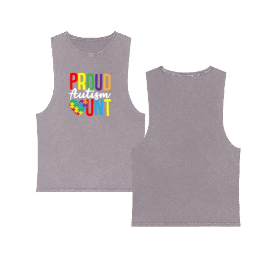 Autism Puzzle - Proud Autism Aunt Double Sided Mineral Wash Tank Tops