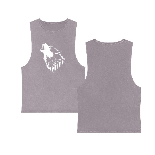 Howling Wolf & Forest Silhouette Double Sided Mineral Wash Tank Tops