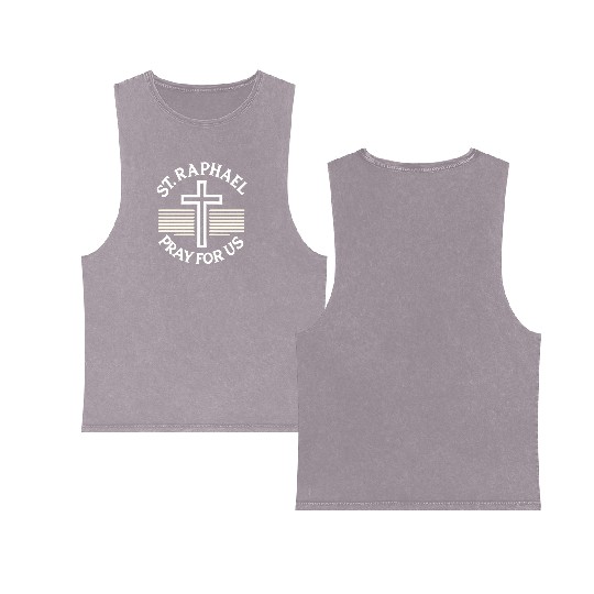 St. Raphael Pray for Us Catholic Patron Saint Double Sided Mineral Wash Tank Tops