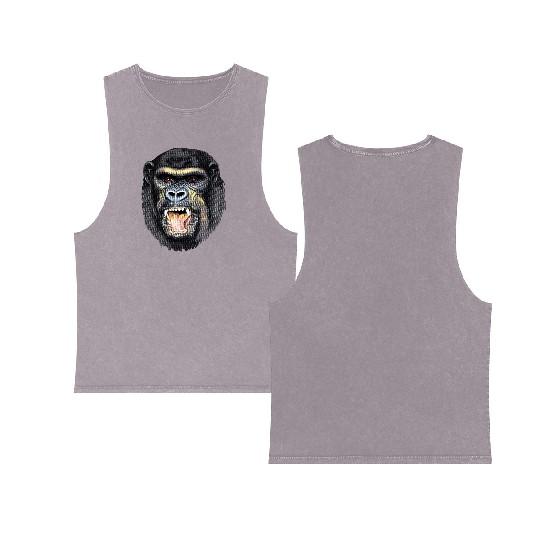 Fierce Gorilla Head Design, Wild Animal Art Double Sided Mineral Wash Tank Tops