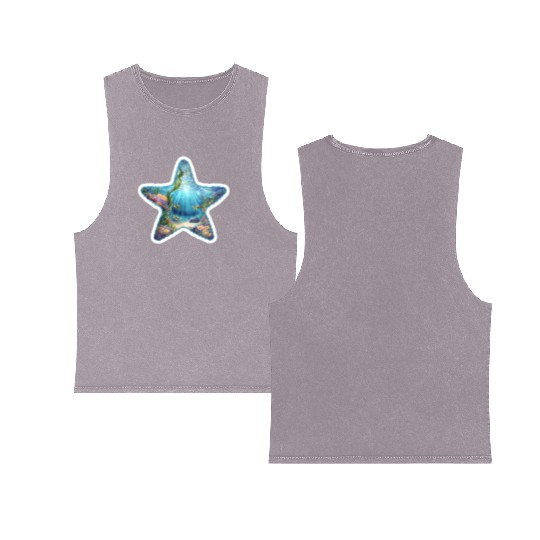 Vibrant Starfish Illustration Double Sided Mineral Wash Tank Tops