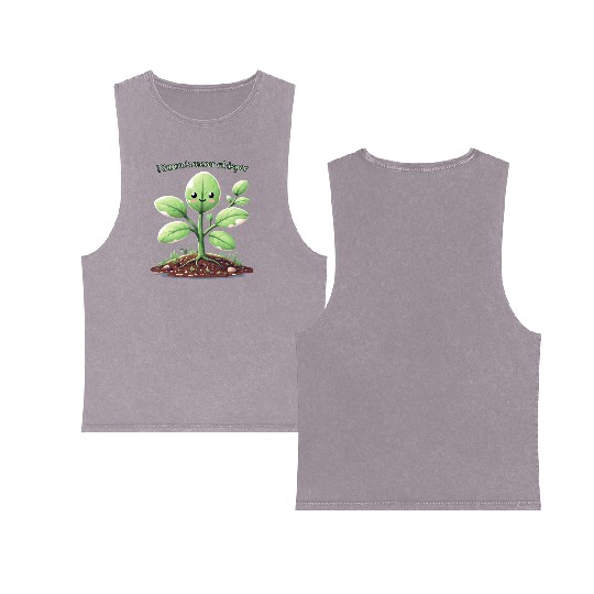 Energetic Cartoon Plant Character Double Sided Mineral Wash Tank Tops