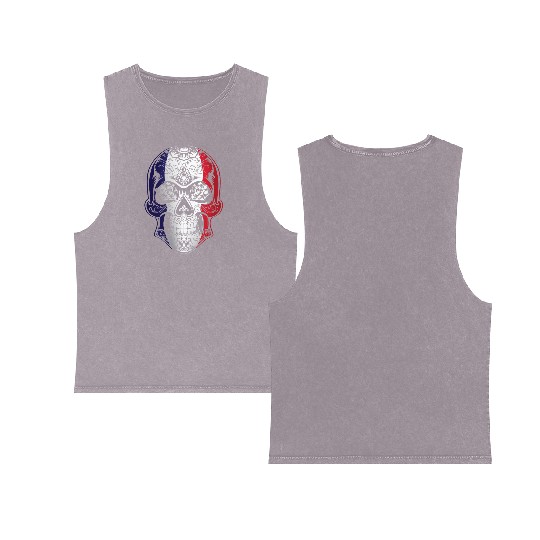 France X Head Skull Flag Double Sided Mineral Wash Tank Tops