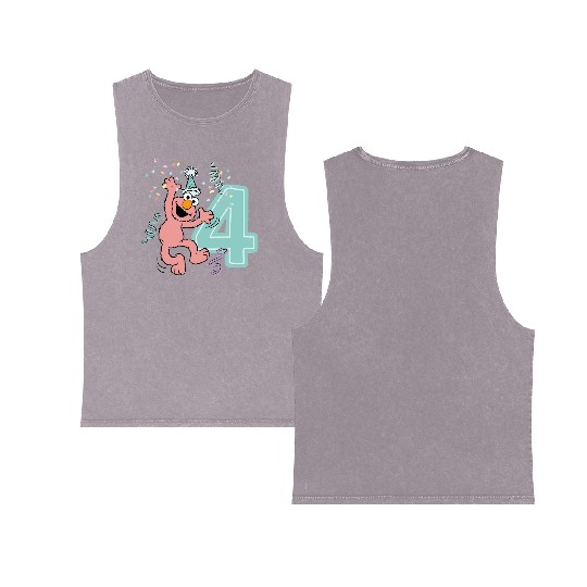 Sesame Street Birthday Design With Elmo 4 Years Double Sided Mineral Wash Tank Tops