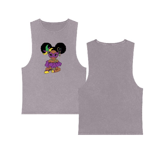 Mardi Gras Baby Girl Costume Design Double Sided Mineral Wash Tank Tops