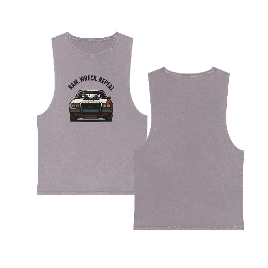 Ram Wreck Repeat Demolition Derby Design Race Car Double Sided Mineral Wash Tank Tops