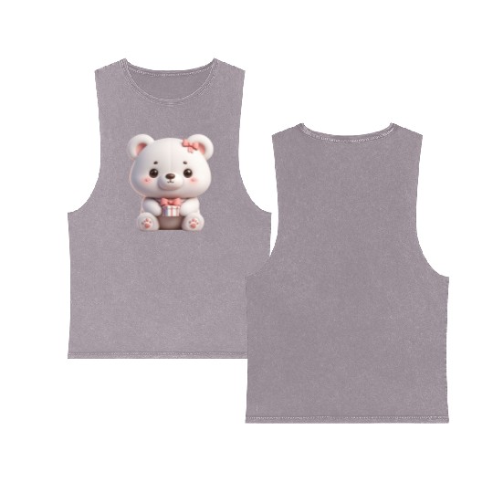 Sweet Teddy Bear and Gift Box Double Sided Mineral Wash Tank Tops
